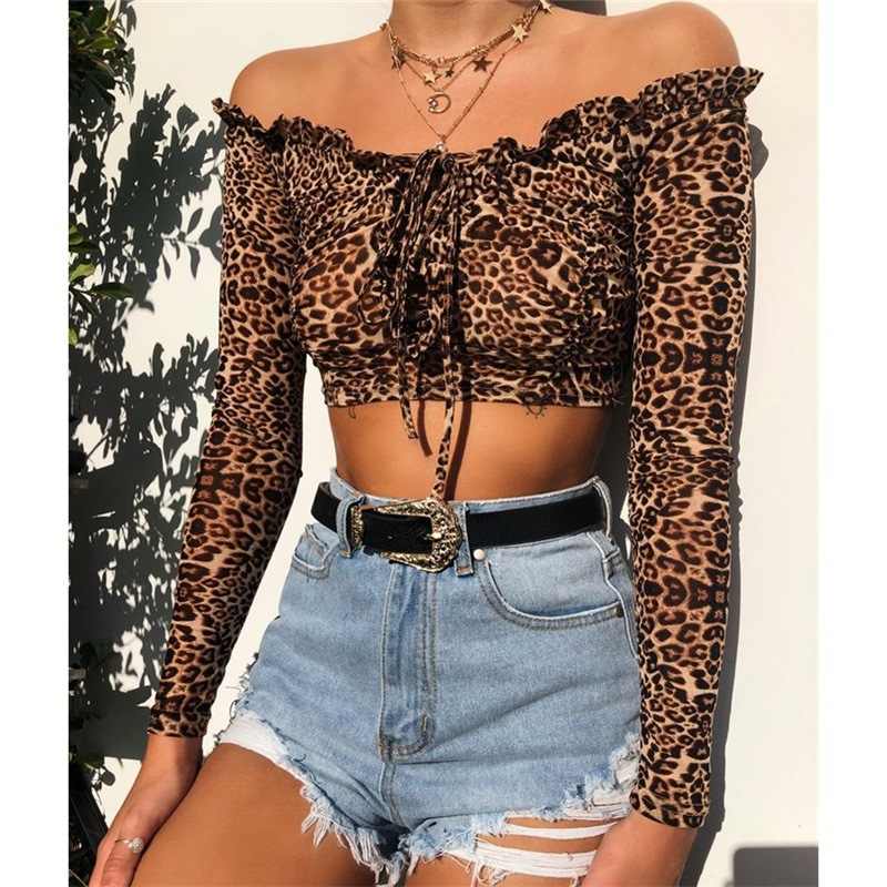 Leopard Brown Animal Print Long Sleeve Crop Top