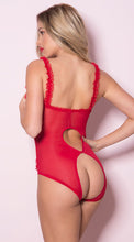Load image into Gallery viewer, Red Sexy Open Cup Lace and Floral Teddy