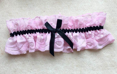 Baby Pink Lace with Black Bow Garter