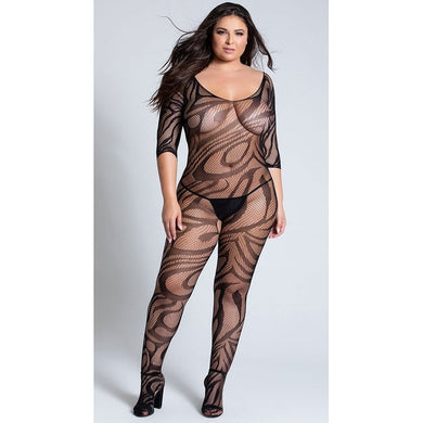 Black Stripes Seductive Swirl Long Sleeve Bodystocking