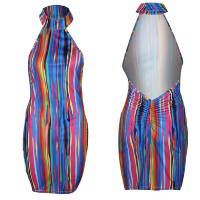 Rainbow Sexy Backless Mini Dress