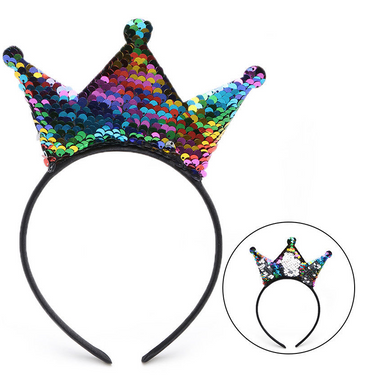 Rainbow to Silver Flip Sequin Crown Headband
