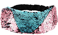 Load image into Gallery viewer, Sea Blue to Pink Flip Sequin Elastic Reversible Glitter Headband