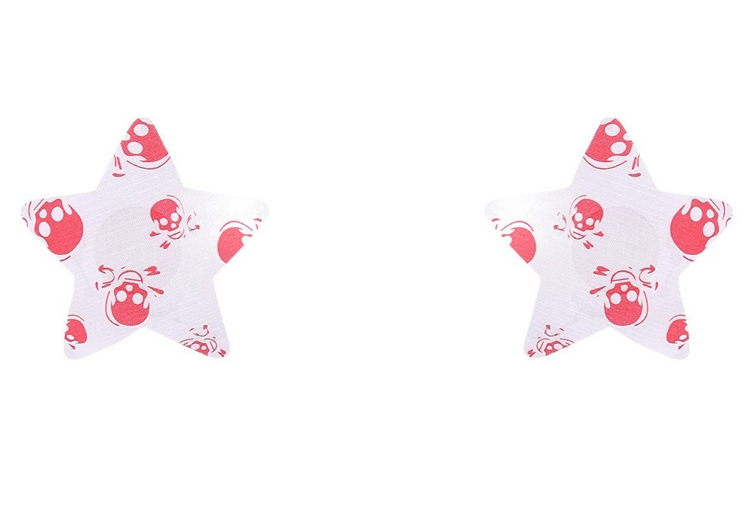 Red Skull and White Satin Star Pasties