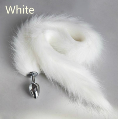 White 25 inch Long Faux Fox Tail Butt Plug
