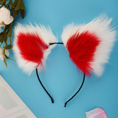 White Faux Fox Tail Butt Plug with Red and White Ears