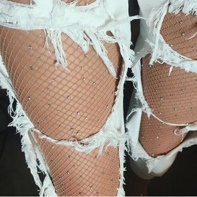 White Fishnet Tights with Crystals