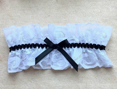 White Lace with Black Bow Garter