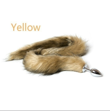 Yellow and Brown 33 inch Long Faux Fox Tail Butt Plug