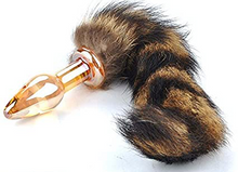 Load image into Gallery viewer, Yellow and Brown Faux Raccoon Tail Glass Butt Plug
