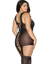 Load image into Gallery viewer, Black Sexy Super Stretch Lace and Floral Garter Lingerie Dress