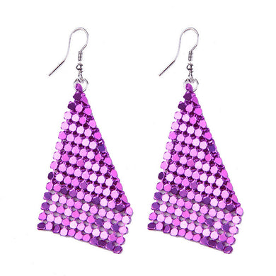 Purple Sparkling Mesh Tassel Earrings