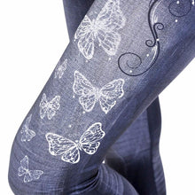 Load image into Gallery viewer, Medium Wash Fashion Leggings with Butterfly Print Design