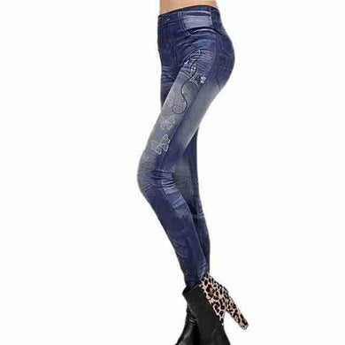 Medium Wash Fashion Leggings with Butterfly Print Design