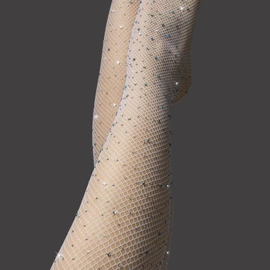 White Fishnet Tights with Rainbow Crystals