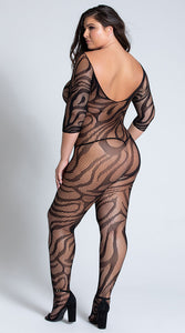 Black Stripes Seductive Swirl Long Sleeve Bodystocking