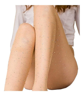 Beige Fishnet Tights with Crystals