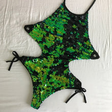 Load image into Gallery viewer, Mermaid Green to Black Flip Sequin Siren Monokini