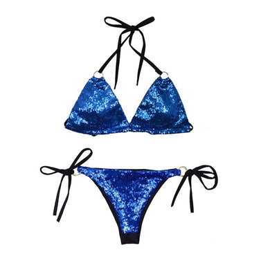 Navy Blue Fighter Sequin Triangle Bikini