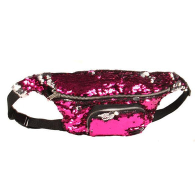 Hot Pink to Silver Flip Sequin Waist Fanny Pack with an Adjustable Strap