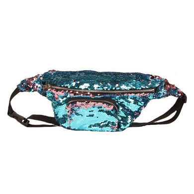 Sea Blue to Pink Flip Sequin Waist Fanny Pack with an Adjustable Strap