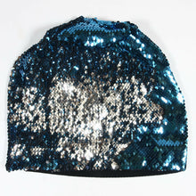 Load image into Gallery viewer, Blue to Silver Flip Sequin Beanie