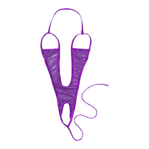 Sexy Purple Wet Look Open Cup One Piece Bikini