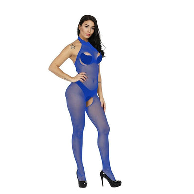 Blue Fishnet Open Cup Bodystocking Lingerie