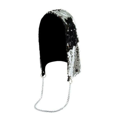 Sparkling Silver to Black Flip Sequin Shimmer Bling Hood with Silver Chain