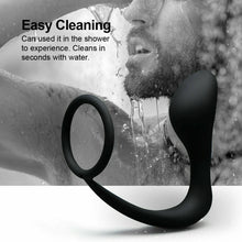 Load image into Gallery viewer, Black Butt Plug and Penis Ring Combo with Stimulating Prostate Massager