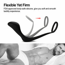 Load image into Gallery viewer, Black Butt Plug and Penis Ring Combo with Stimulating Prostate Massager