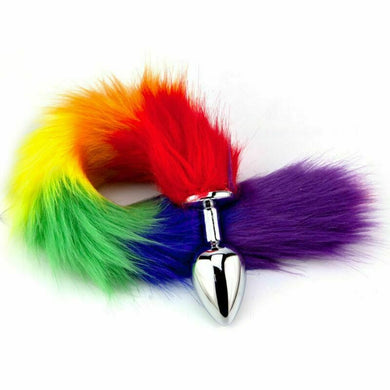 Rainbow Faux Fox Tail Butt Plug