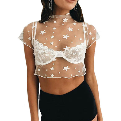 White See-Through Blouse With Stars