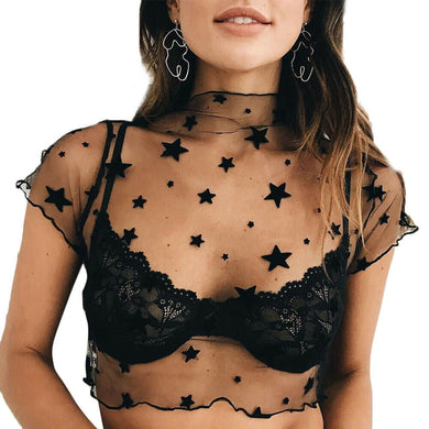 Black See-Through Blouse With Stars