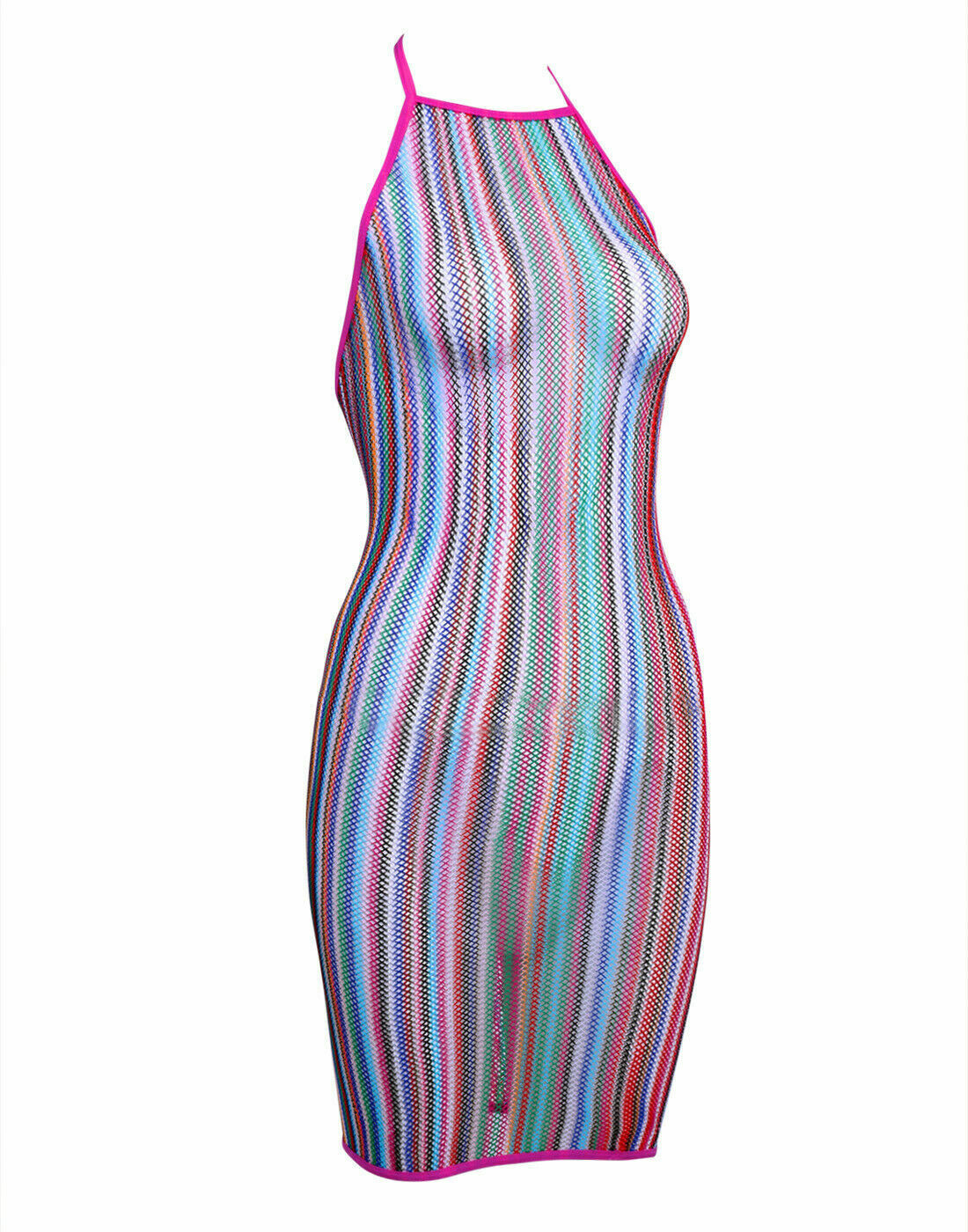rainbow mesh fishnet dress Rainbow Fishnet Tank Top with Pink Binding MessQueen New York