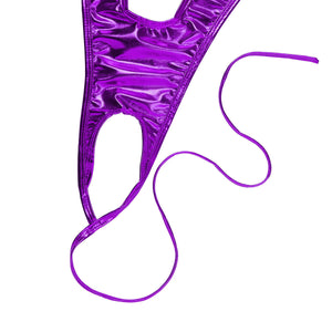 Sexy Purple Wet Look Open Cup One Piece Bikini