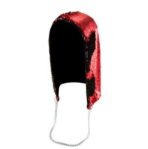 Red to Black Flip Sequin Shimmer Bling Hood with Silver Chain