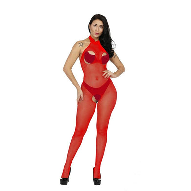 Red Fishnet Open Cup Bodystocking Lingerie