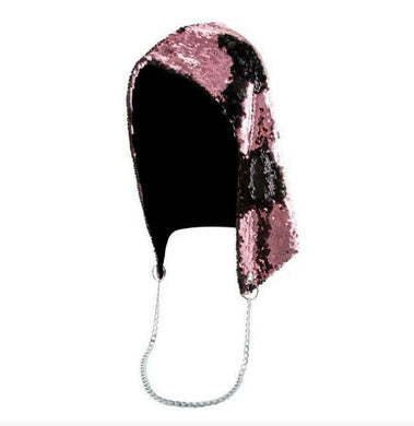 Pink to Black Flip Sequin Shimmer Bling Hood with Silver Chain