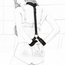 Load image into Gallery viewer, Black Bondage Neck Collar and Wrist Cuff Restraint with Silver Rings
