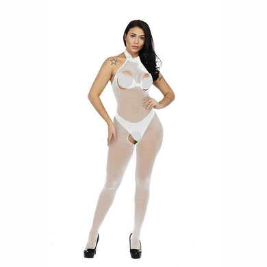 White Fishnet Open Cup Bodystocking Lingerie
