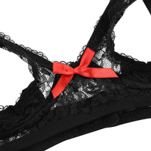 Load image into Gallery viewer, Black Floral Lace with Red Bow Open Cup Lingerie Bra
