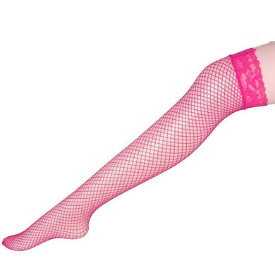 Hot Pink Fishnet Thigh High with Lace Top