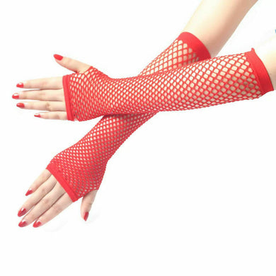 Red Long Fishnet Mesh Fingerless Gloves
