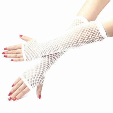 White Long Fishnet Mesh Fingerless Gloves