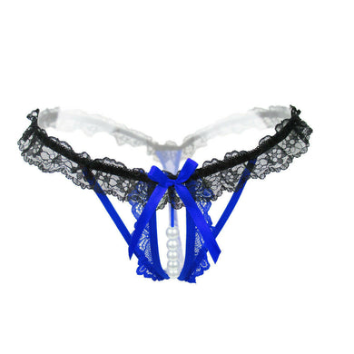 Black and Blue Pearl Lace Thong