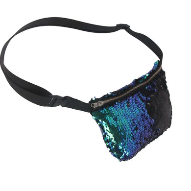 Mermaid Green to Black Flip Sequin Pouch with an Adjustable Strap