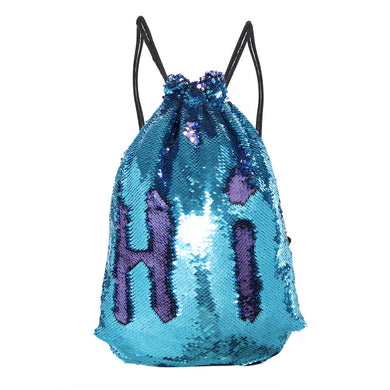 Sea Blue to Purple Flip Sequin Drawstring Backpack