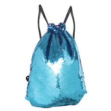 Load image into Gallery viewer, Sea Blue to Purple Flip Sequin Drawstring Backpack