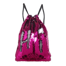 Load image into Gallery viewer, Hot Pink to Silver Flip Sequin Drawstring Backpack